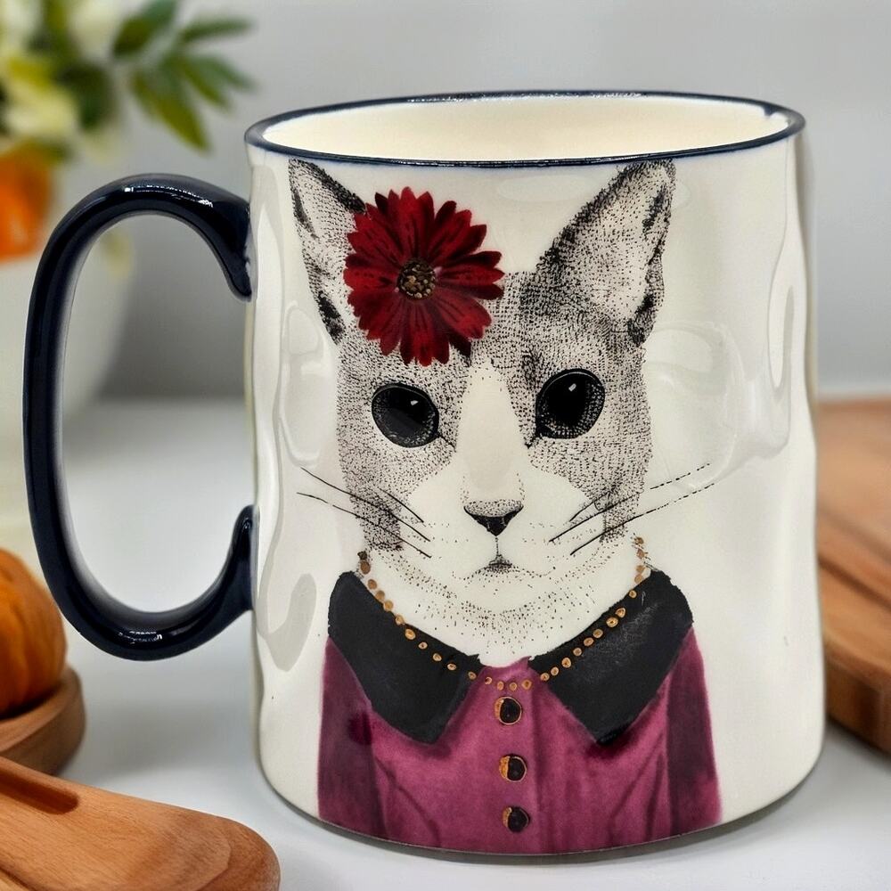 Signature Housewares Hipster Cat Portrait Ceramic Coffee Mug 15oz Cat Lover Gift